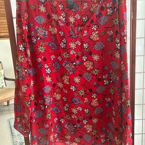 Floral Red Blouse Susan Graver XXL (18)